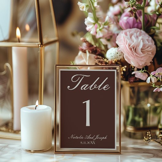 Old Money Chocolate Brown Wedding Table Number 招待状