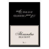 Old Money Classic Black Cream Wedding Place Card テーブルナンバー (正面)