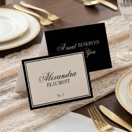 Old Money Classic Black Cream Wedding Place Card テーブルナンバー