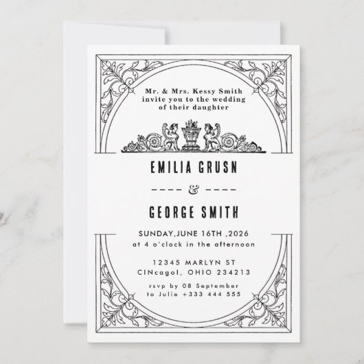 Old Money Classic Luxury Wedding Invitation 招待状 (正面)