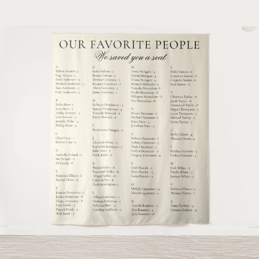 Old Money Classy Fabric Wedding Seating Chart Sign タペストリー (正面)