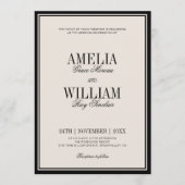 Old Money Classy Timeless Black Cream Wedding 招待状 (正面)