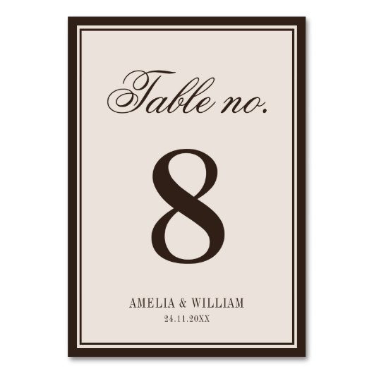 Old Money Classy Timeless Brown Cream Wedding テーブルナンバー (正面)