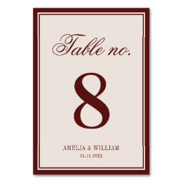 Old Money Classy Timeless Burgundy Cream Wedding テーブルナンバー