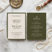 Old Money Classy Timeless Olive Green Wedding 招待状