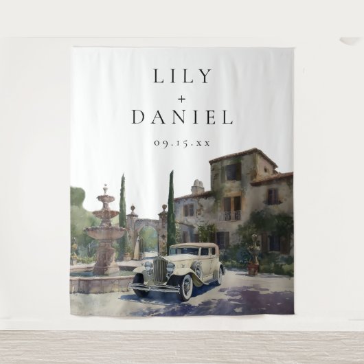 Old Money Country Estate Wedding Photo Backdrop タペストリー (正面)