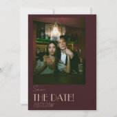 Old Money Deep Red Gold Retro Photo Wedding セーブザデート (正面)