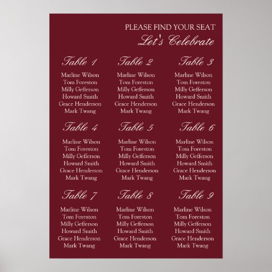 Old Money Elegant Wedding Seating Chart ポスター (正面)