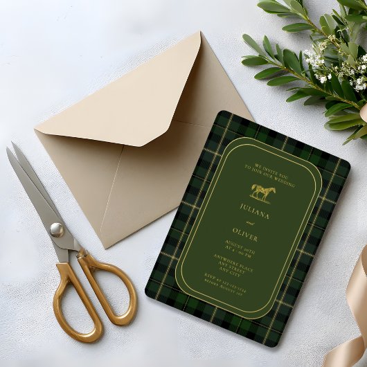 Old money, equestrian horse wedding  箔招待状