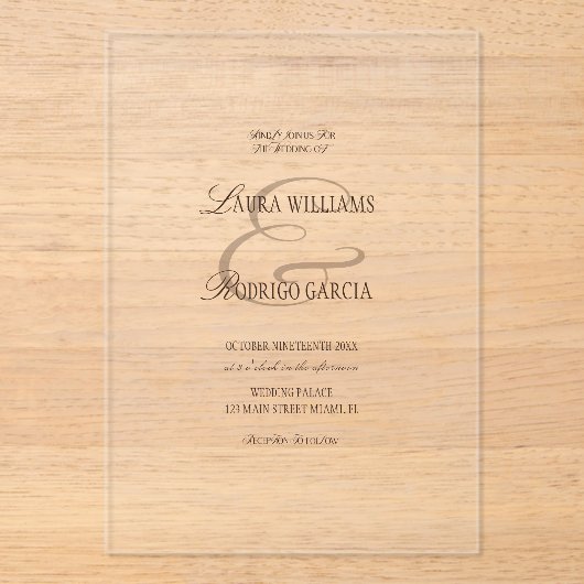 Old Money Espresso Brown Wedding アクリル招待状 (正面)