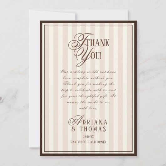 Old Money Espresso Calligraphy Wedding サンキューカード (正面)