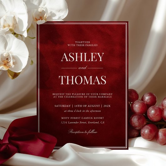 Old Money Faux Red Velvet Wedding 招待状