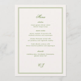 Old Money Green Wedding Menu Card 招待状