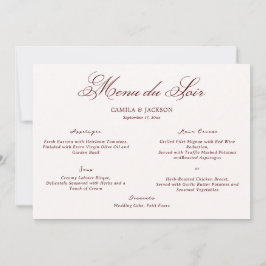Old Money Ivory & Burgundy Wedding Menu Card 招待状
