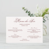 Old Money Ivory & Burgundy Wedding Menu Card 招待状 (スタンド正面)
