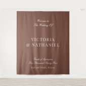 Old Money Mocha Brown Fabric Wedding Welcome Sign タペストリー (正面)
