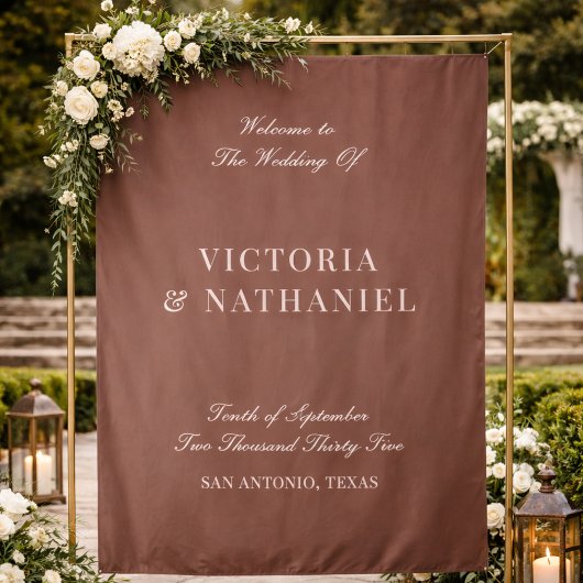Old Money Mocha Brown Fabric Wedding Welcome Sign タペストリー