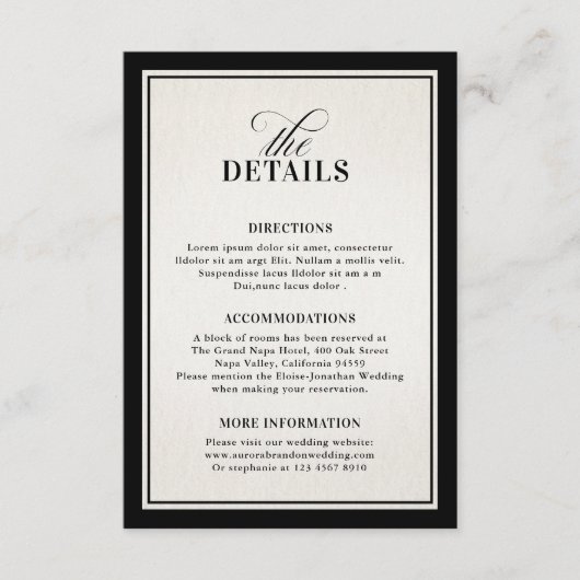 Old Money Modern Formal Black Luxury Chic Details エンクロージャーカード (正面)