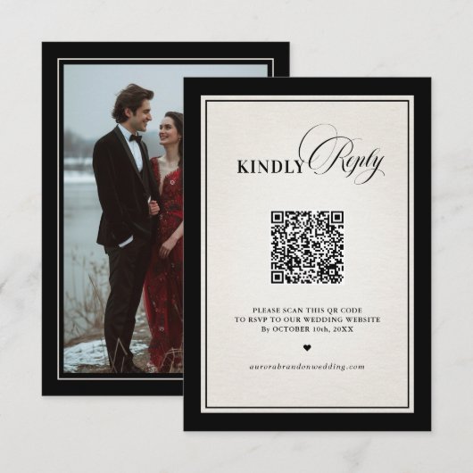 Old Money Modern Formal Black Luxury Chic QR code 出欠カード (正面/裏面)