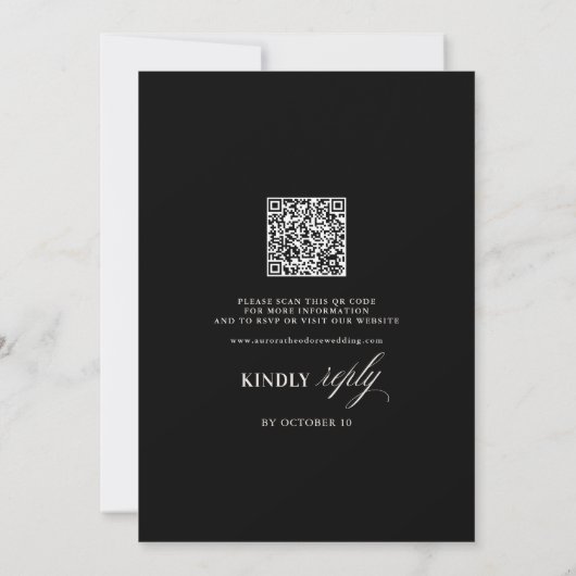 Old Money Modern Formal Black QR Code Chic Wedding 招待状 (裏面)