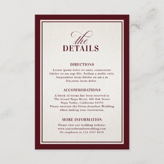 Old Money Modern Formal Burgundy Luxury Details エンクロージャーカード (正面)