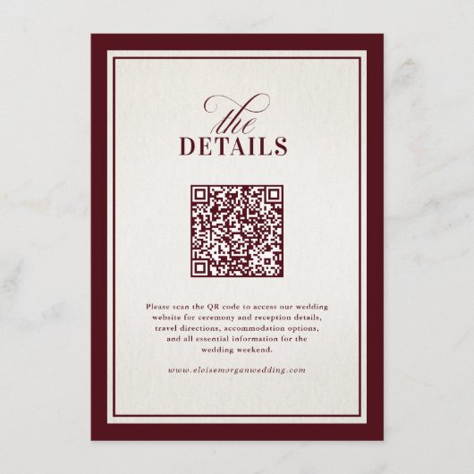 Old Money Modern Formal Burgundy Luxury Wedding エンクロージャーカード (正面)