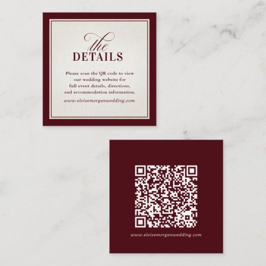 Old Money Modern Formal Burgundy Luxury Wedding エンクロージャーカード (正面/裏面)