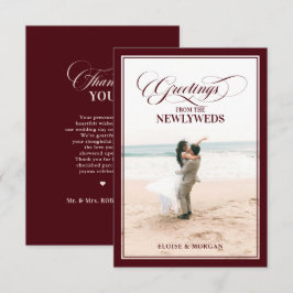 Old Money Modern Formal Burgundy Luxury Wedding サンキューカード