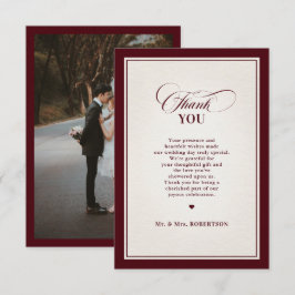 Old Money Modern Formal Burgundy Luxury Wedding サンキューカード