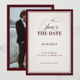 Old Money Modern Formal Burgundy Luxury Wedding セーブザデート