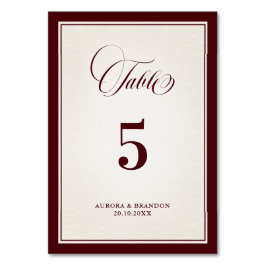 Old Money Modern Formal Burgundy Luxury Wedding テーブルナンバー