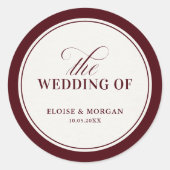 Old Money Modern Formal Burgundy Luxury Wedding ラウンドシール (正面)