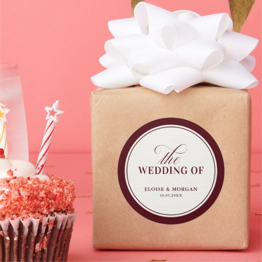 Old Money Modern Formal Burgundy Luxury Wedding ラウンドシール (パーティー)
