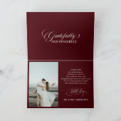 Old Money Modern Formal Burgundy Photo Wedding サンキューカード (内部)