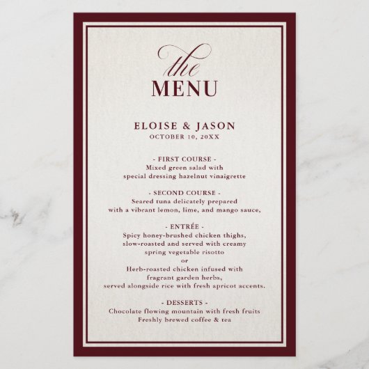 Old Money Modern Formal Burgundy Wedding Menu (正面)