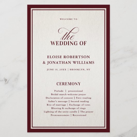 Old Money Modern Formal Burgundy Wedding Program (正面)