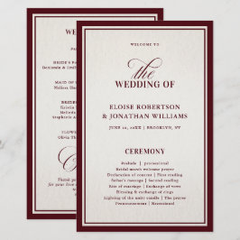 Old Money Modern Formal Burgundy Wedding Program