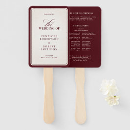 Old Money Modern Formal Burgundy Wedding Program ハンドファン