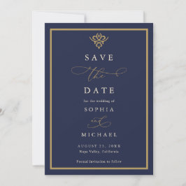 Old Money Navy Blue Save The Date Invitation セーブザデート