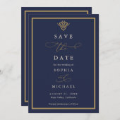 Old Money Navy Blue Save The Date Invitation セーブザデート (正面/裏面)