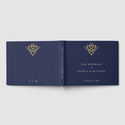 Old Money Navy Blue Wedding Guest Book ゲストブック (全面)