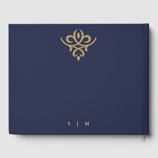 Old Money Navy Blue Wedding Guest Book ゲストブック (裏面)