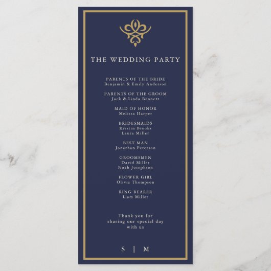 Old Money Navy Blue Wedding Program プログラム (裏面)