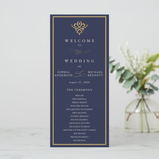 Old Money Navy Blue Wedding Program プログラム (スタンド正面)