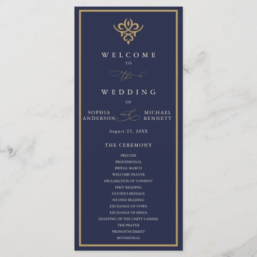 Old Money Navy Blue Wedding Program プログラム (正面)
