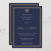 Old Money Navy Blue Wedding Rehearsal Dinner  招待状 (正面/裏面)