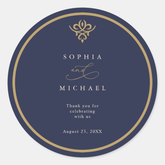 Old Money Navy Blue Wedding Sticker ラウンドシール (正面)