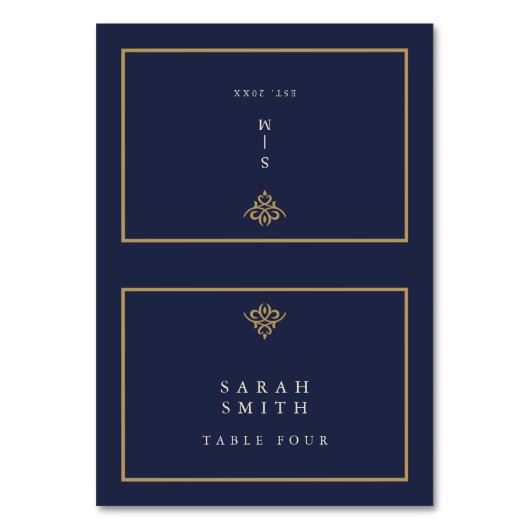 Old Money Navy Blue Wedding Table Place Card テーブルナンバー (正面)