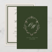Old Money Olive Green Elegant Monogram Wedding 招待状 (正面/裏面)