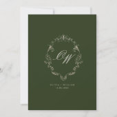 Old Money Olive Green Elegant Monogram Wedding 招待状 (正面)